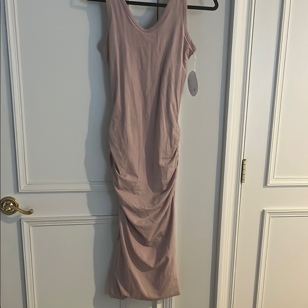 Bishop + Young Pink Ruched Sheath Midi Dress